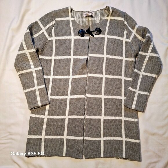 Oliver Grey & White Checked Knit Cardigan With Toggle Closure Cozycore Comfy - Picture 3 of 7
